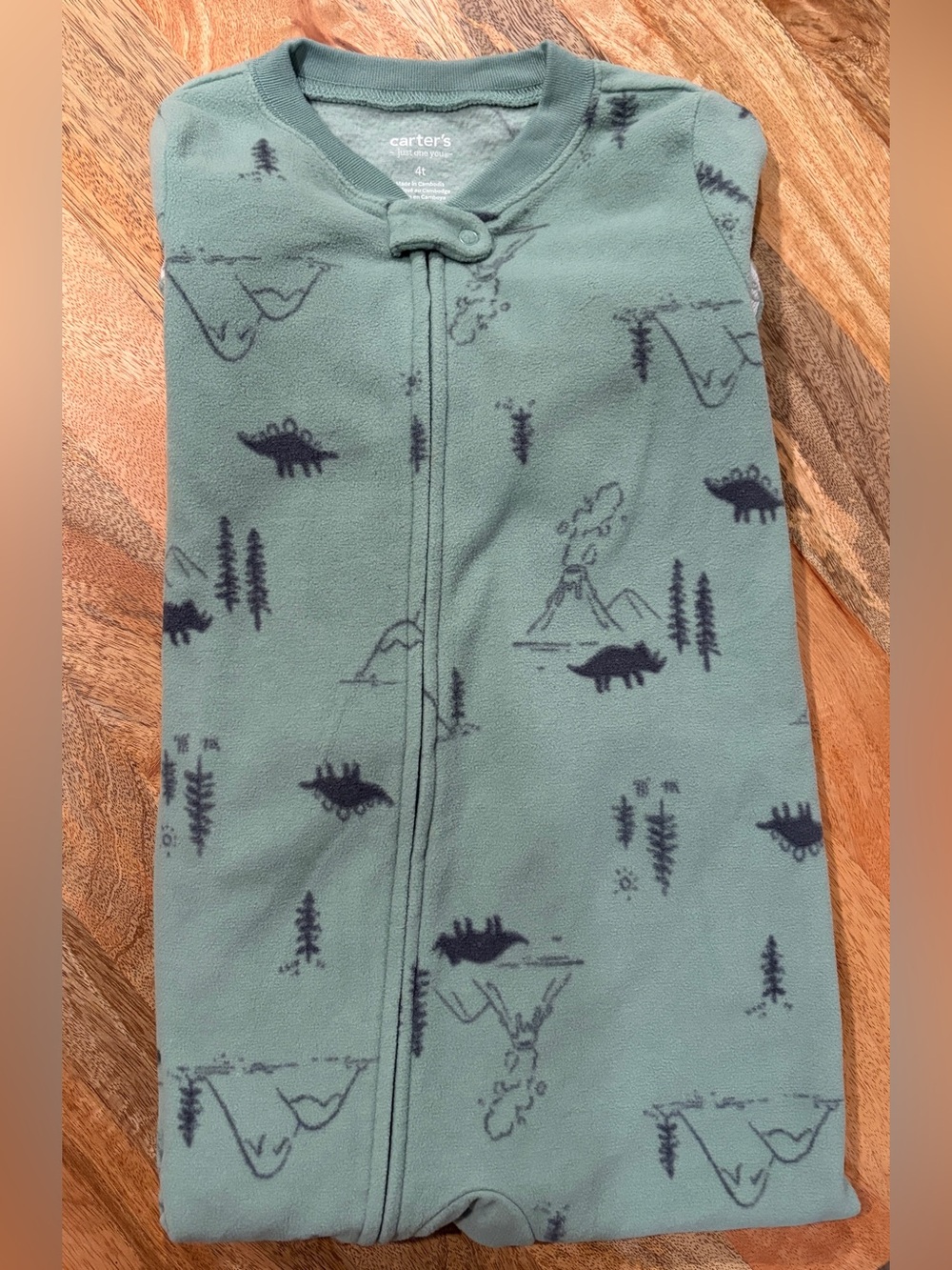 Carter's Green Fleece Dino Zip Footie Pajamas